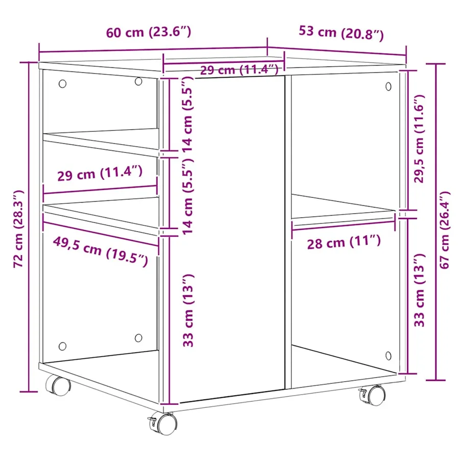 Armoire roulante Chêne fumé 60x53x72 cm Bois d'ingénierie - 9