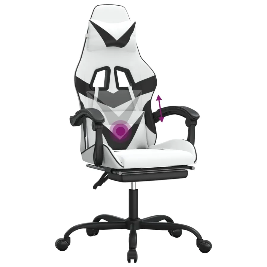 Chaise de jeu pivotante et repose-pied Blanc et noir Similicuir - 12