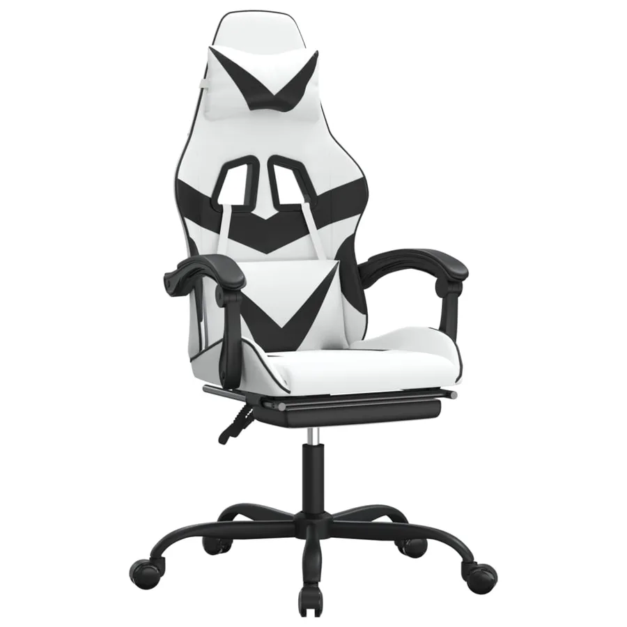 Chaise de jeu pivotante et repose-pied Blanc et noir Similicuir - 2