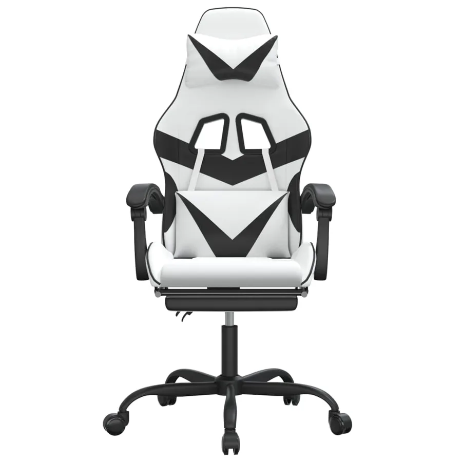 Chaise de jeu pivotante et repose-pied Blanc et noir Similicuir - 3