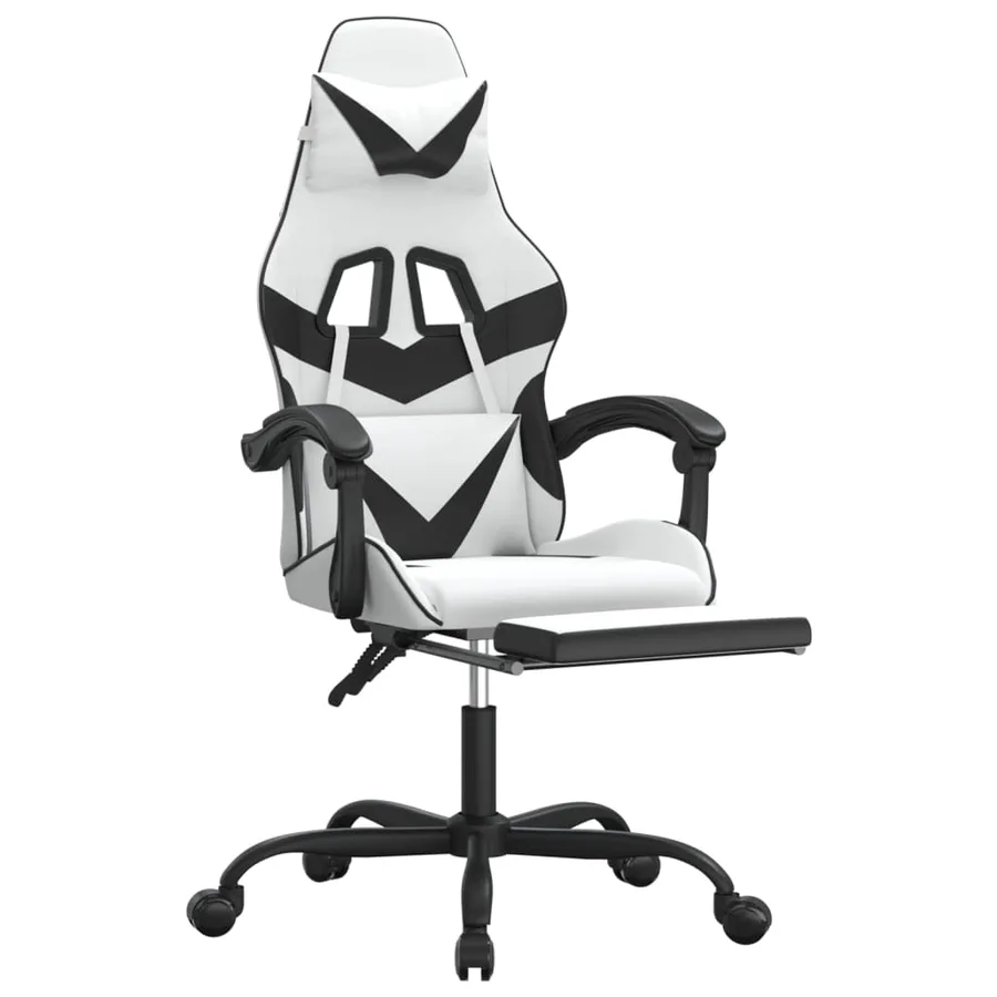 Chaise de jeu pivotante et repose-pied Blanc et noir Similicuir - 6