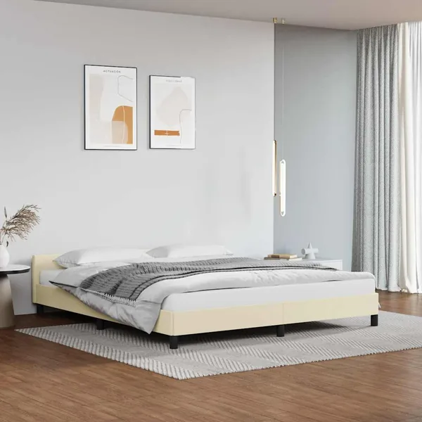 Cadre de lit avec tête de lit sans matelas crème 180x200 cm