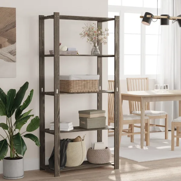 Support de rangement à 5 niveaux gris 80x38x170 cm bois de pin