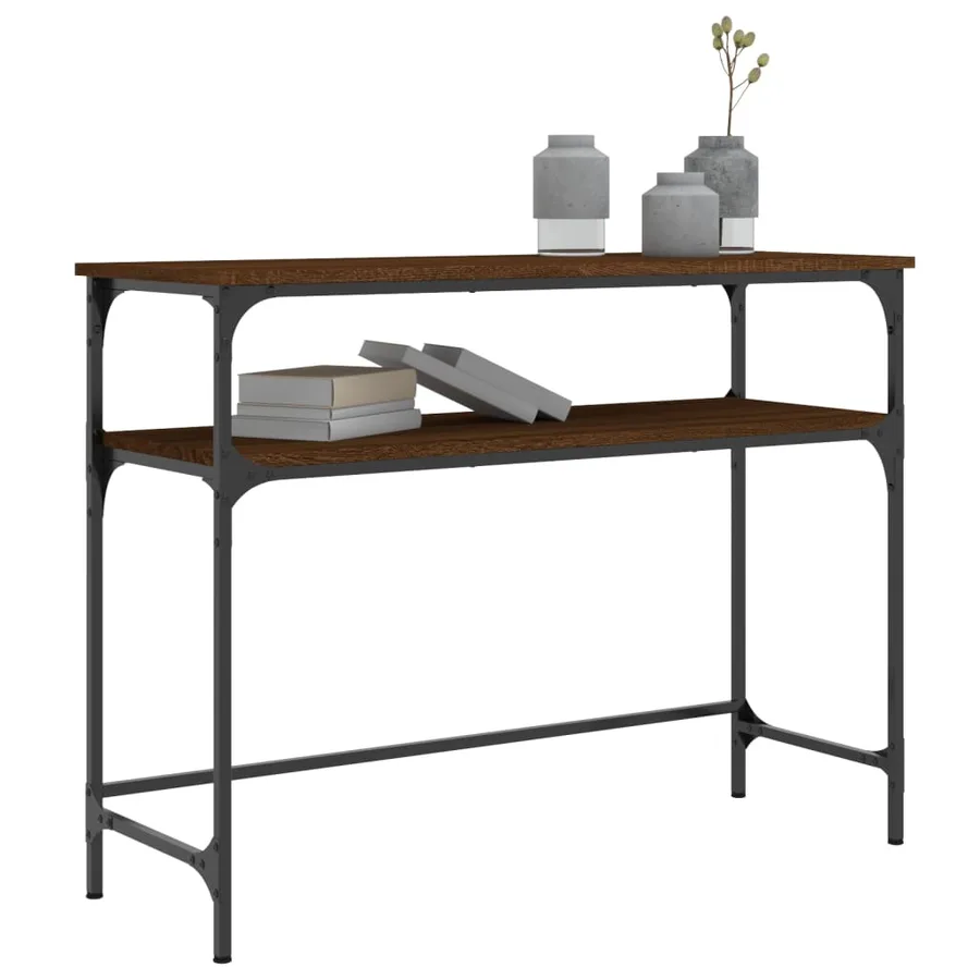 Table console chêne marron 100x35,5x75 cm bois d'ingénierie - 3