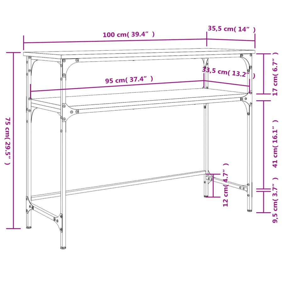 Table console chêne marron 100x35,5x75 cm bois d'ingénierie - 9