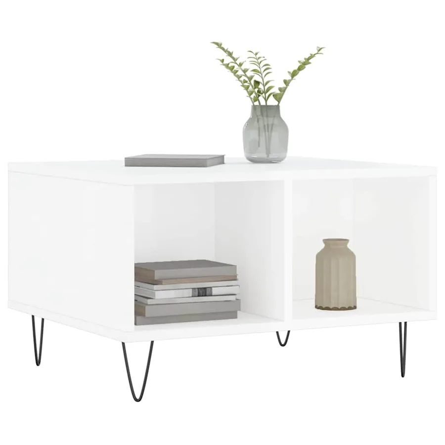 Table basse Blanc brillant 60x50x36,5 cm Bois d'ingénierie - 3