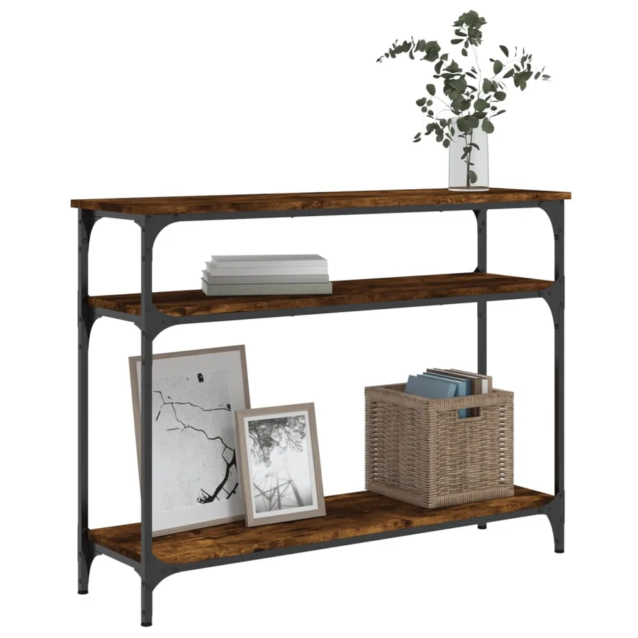 Table console chêne fumé 100x29x75 cm bois d'ingénierie - 3