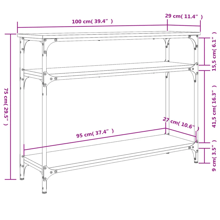 Table console chêne fumé 100x29x75 cm bois d'ingénierie - 9