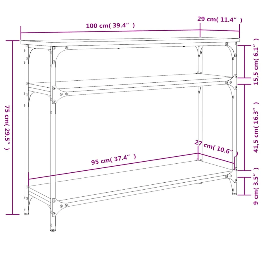 Table console noir 100x29x75 cm bois d'ingénierie - 9