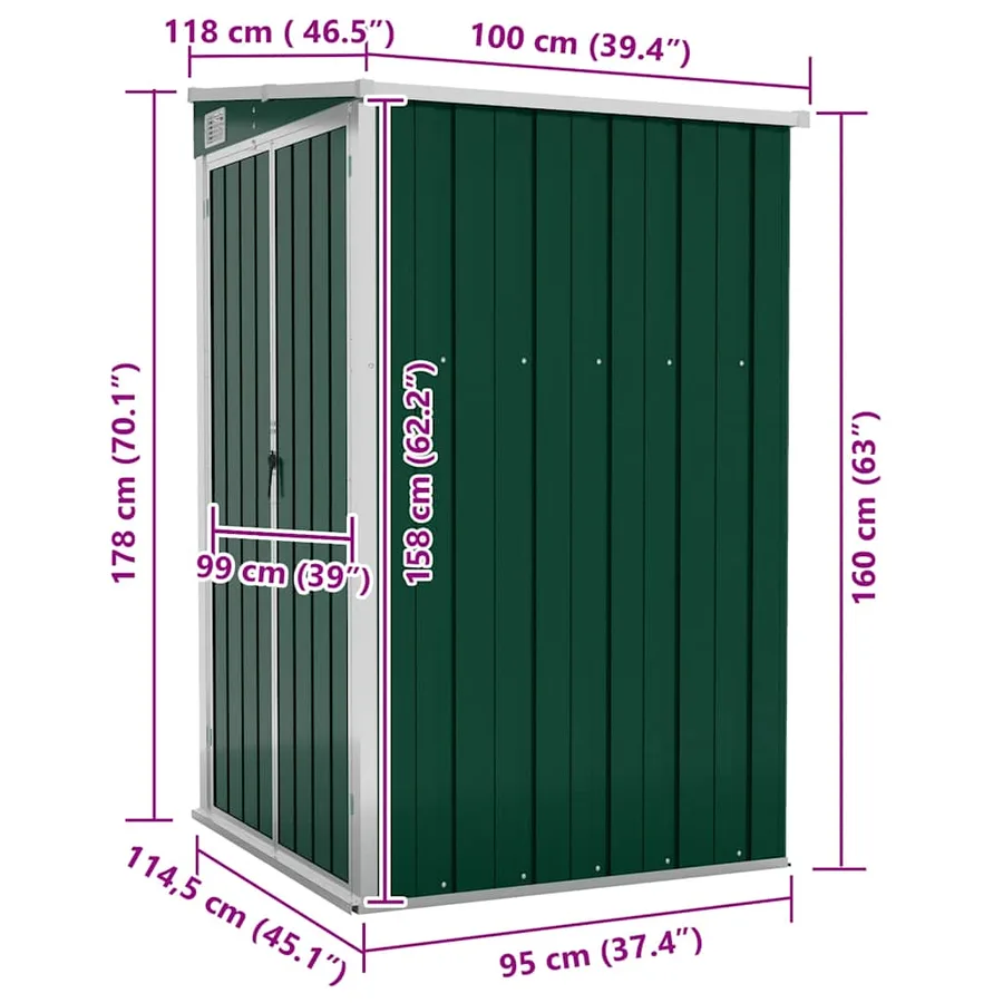 Remise de jardin murale Vert 118x100x178 cm Métal galvanisé - 7