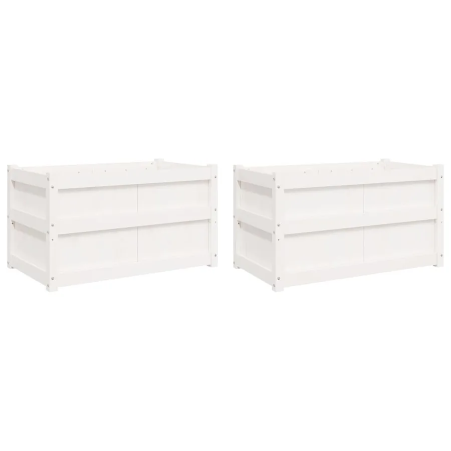 Jardinières 2 pcs blanc bois de pin massif - 2