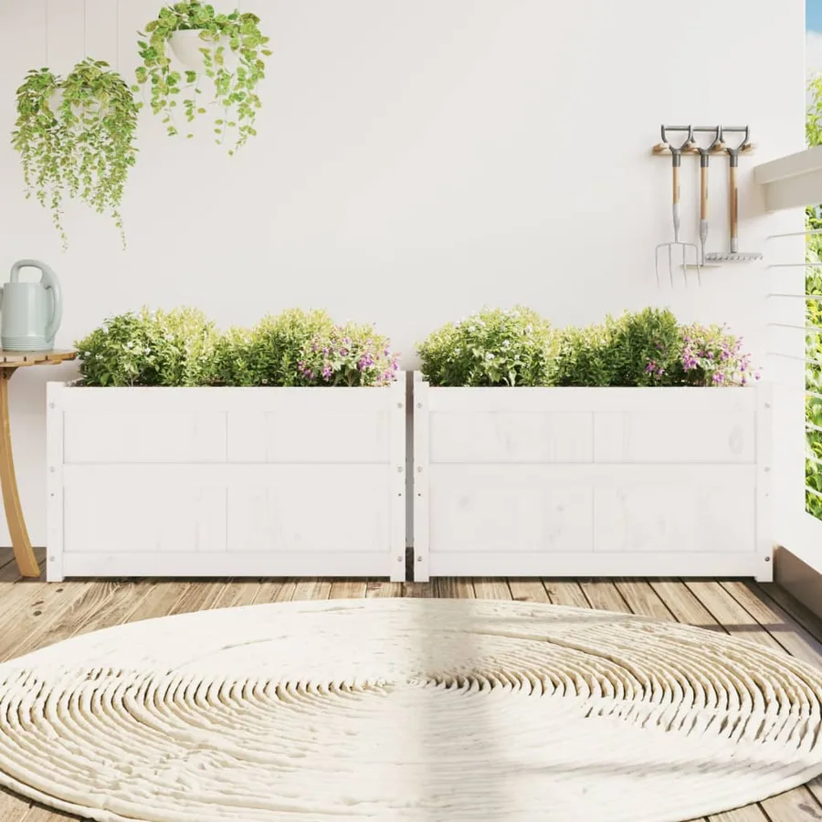 Jardinières 2 pcs blanc bois de pin massif - 3