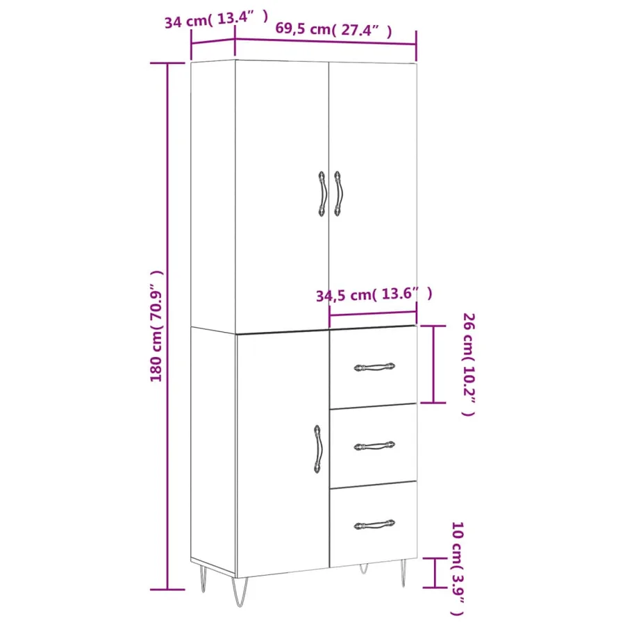 Buffet haut Gris béton 69,5x34x180 cm Bois d'ingénierie - 14