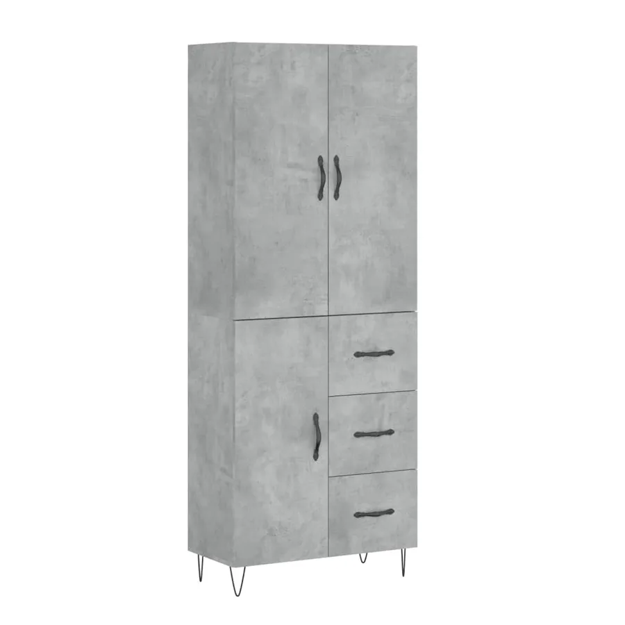 Buffet haut Gris béton 69,5x34x180 cm Bois d'ingénierie - 2