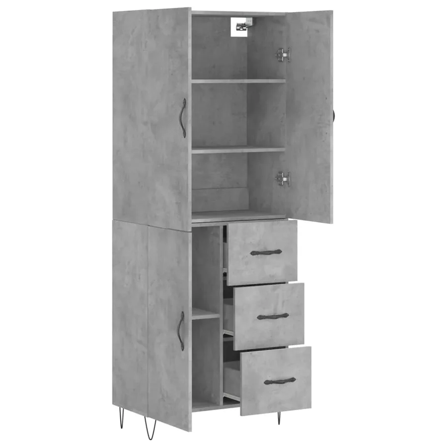 Buffet haut Gris béton 69,5x34x180 cm Bois d'ingénierie - 4
