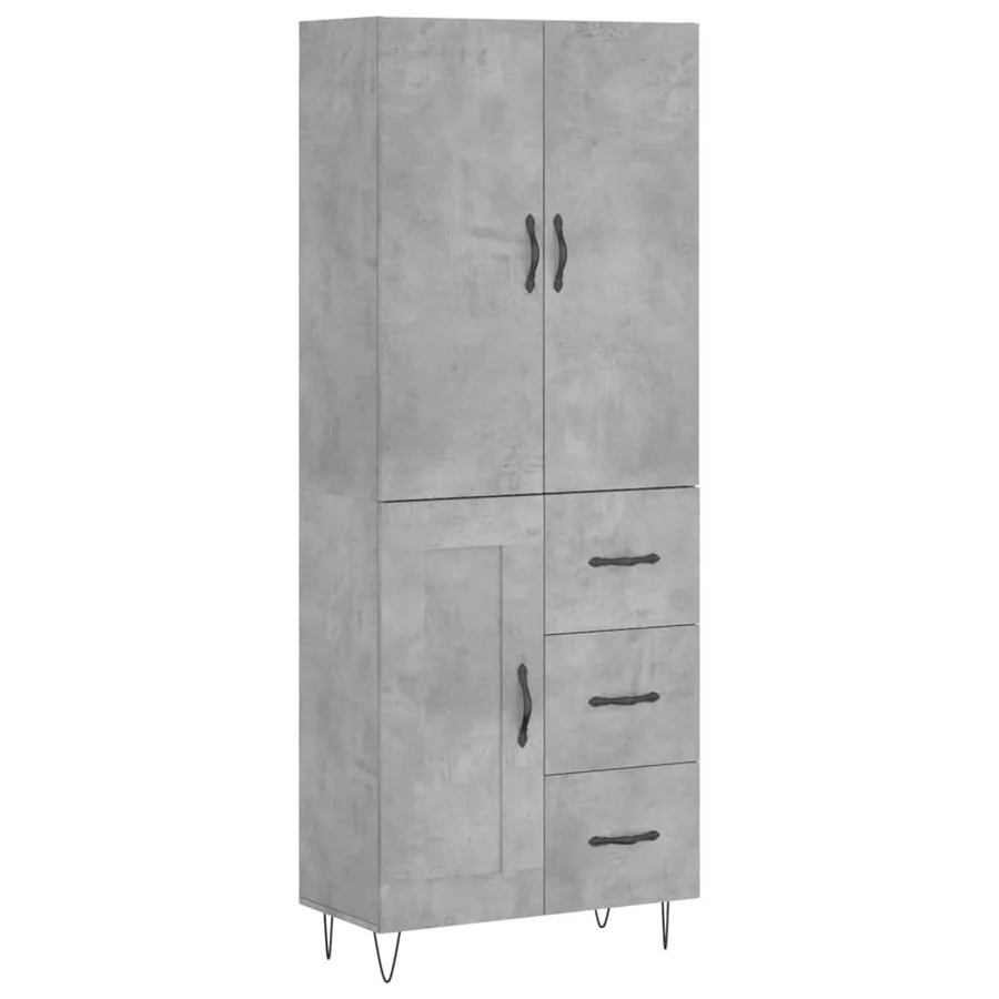 Buffet haut Gris béton 69,5x34x180 cm Bois d'ingénierie - 2