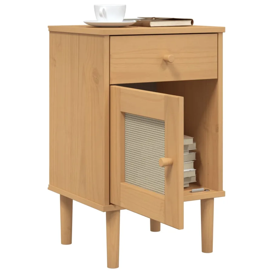 Table de chevet SENJA aspect de rotin marron bois de pin massif - 4
