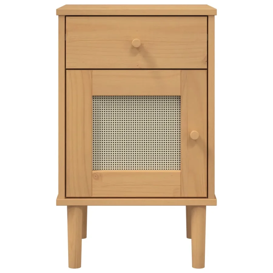 Table de chevet SENJA aspect de rotin marron bois de pin massif - 6