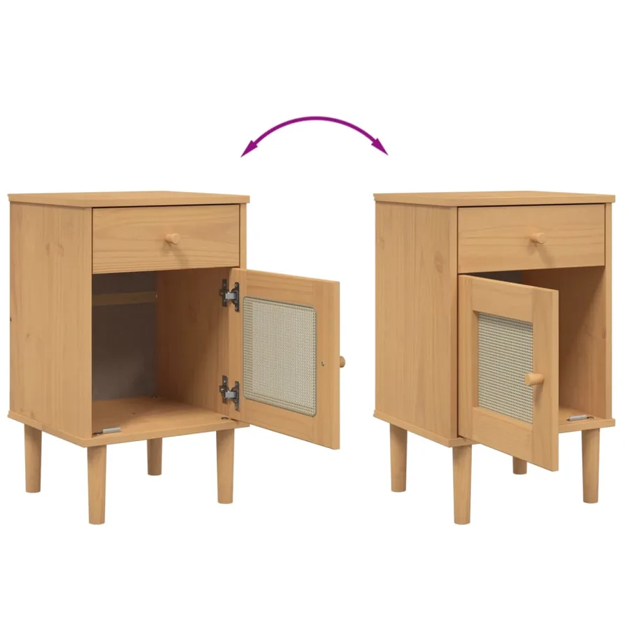 Table de chevet SENJA aspect de rotin marron bois de pin massif - 9