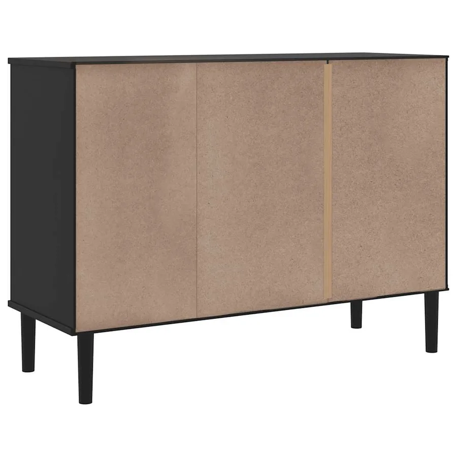 Buffet SENJA aspect rotin noir 112x40x80cm bois massif de pin - 8