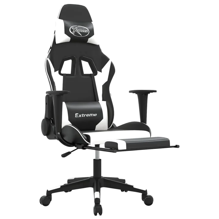 Chaise de jeu de massage et repose-pied Noir blanc Similicuir - 3