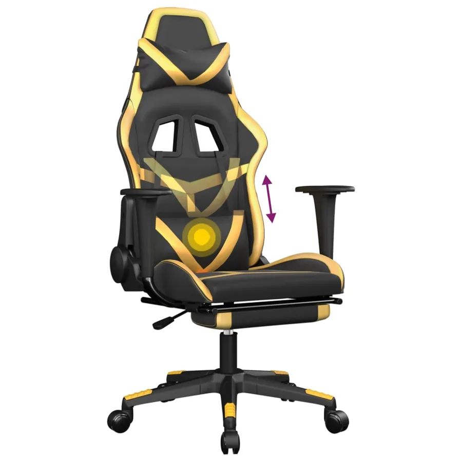 Chaise de jeu de massage avec repose-pied Noir&Doré Similicuir - 8