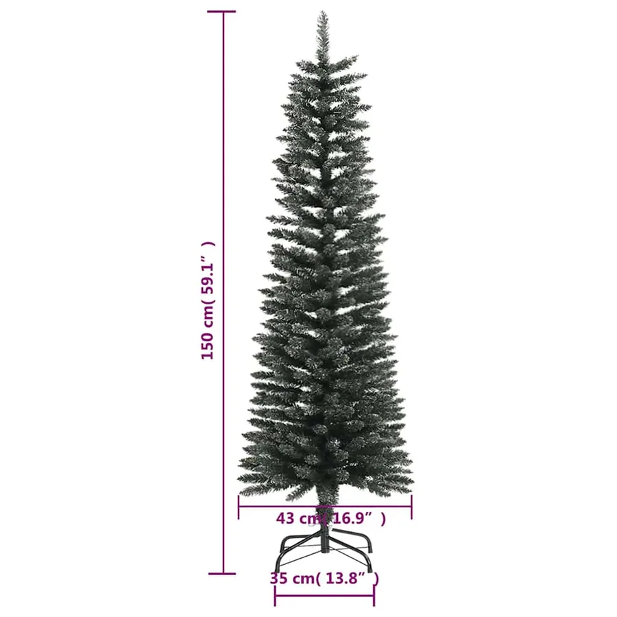 Sapin de Noël artificiel mince avec support Vert 150 cm PVC - 8