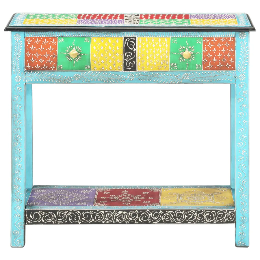 Table console peinte à la main 80x35x75 cm Bois de manguier - 3