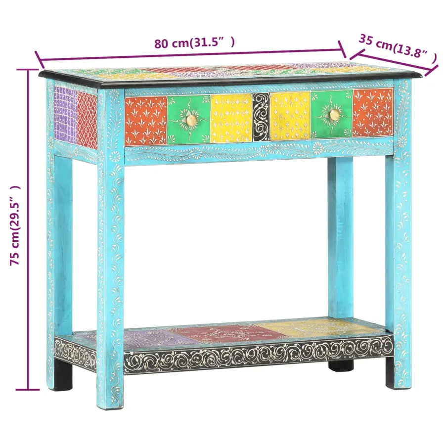 Table console peinte à la main 80x35x75 cm Bois de manguier - 8