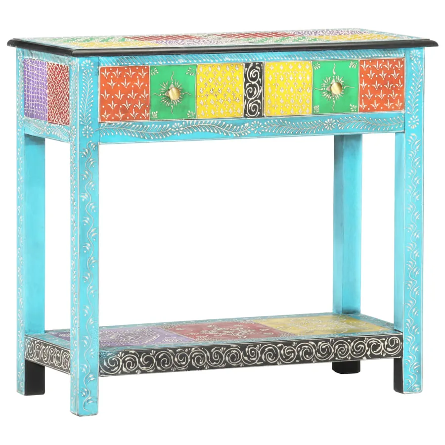 Table console peinte à la main 80x35x75 cm Bois de manguier - 9