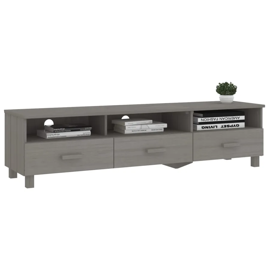 Meuble TV HAMAR Gris clair 158x40x40 cm Bois massif de pin - 6