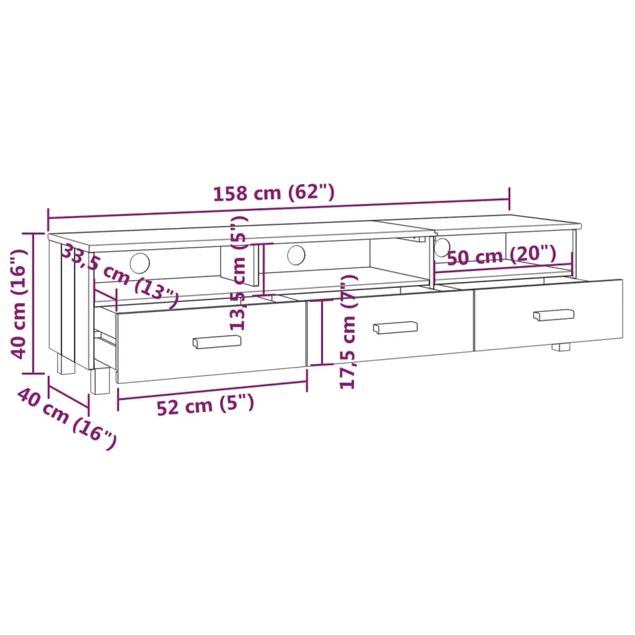 Meuble TV HAMAR Gris clair 158x40x40 cm Bois massif de pin - 8