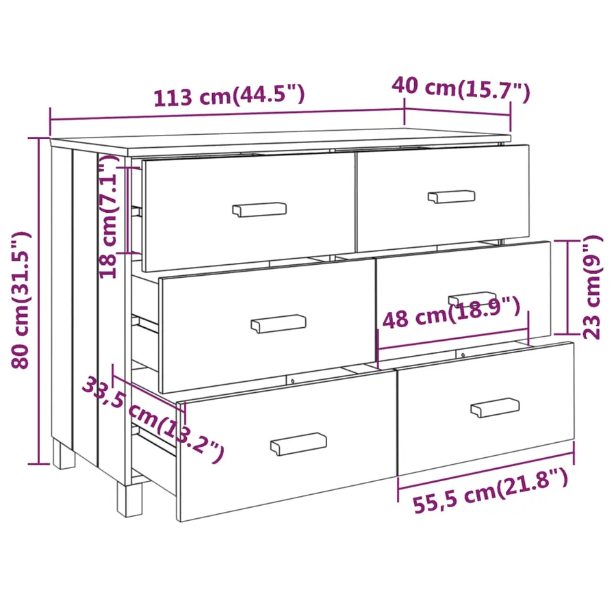 Buffet MOLDE Blanc 113x40x80 cm Bois massif de pin - 8