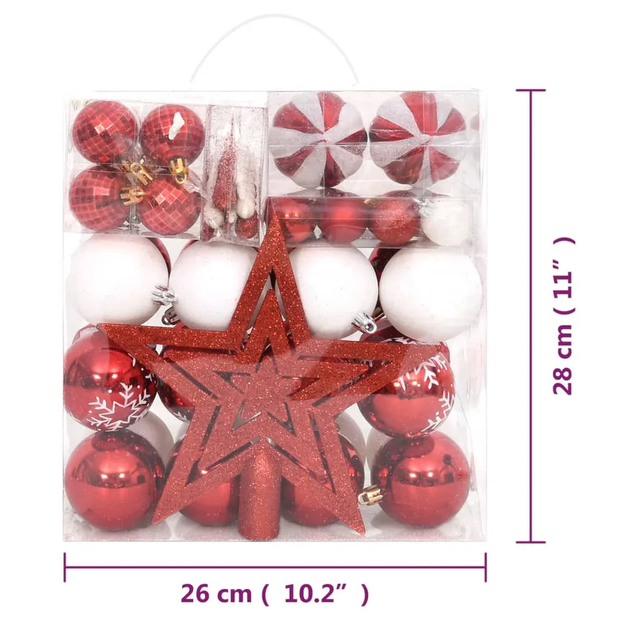 Ensemble de boules de Noël 64 pcs Rouge et blanc - 14