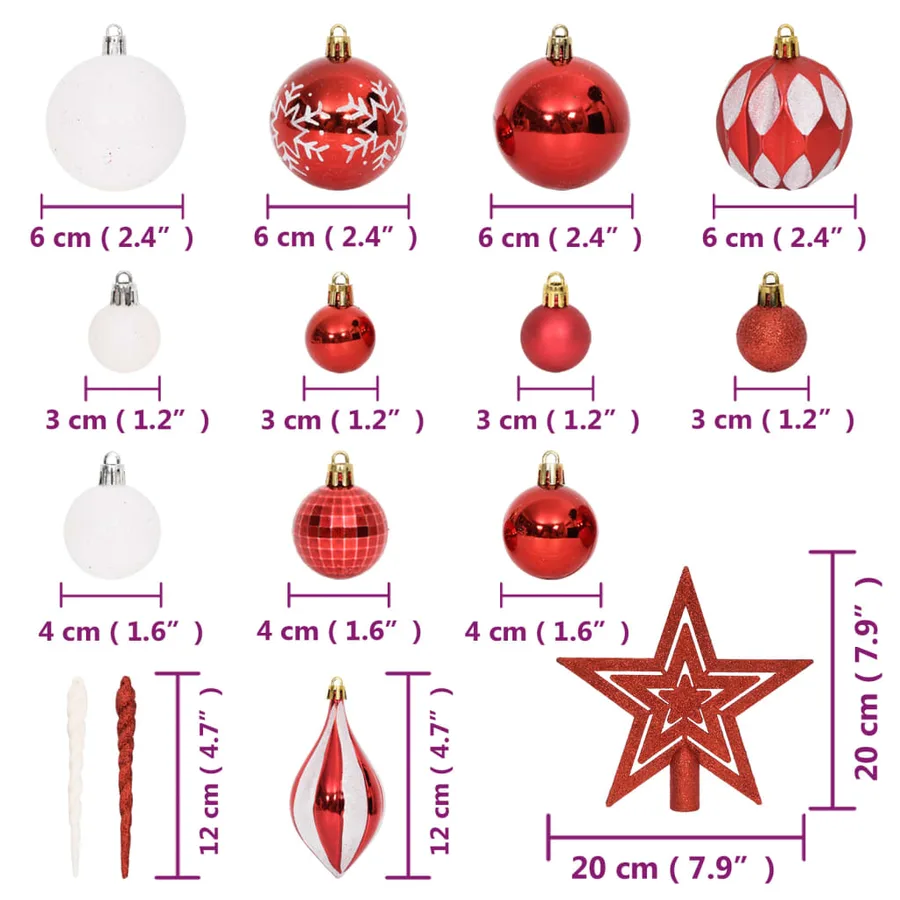 Ensemble de boules de Noël 64 pcs Rouge et blanc - 15