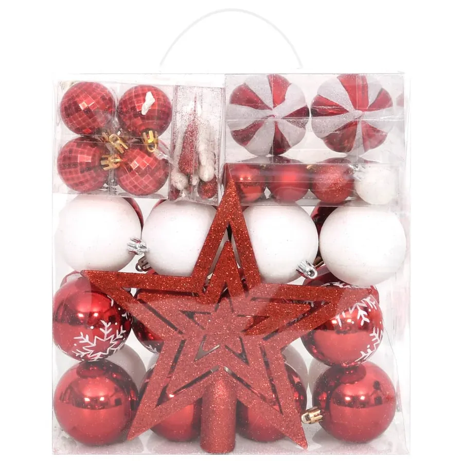 Ensemble de boules de Noël 64 pcs Rouge et blanc - 2