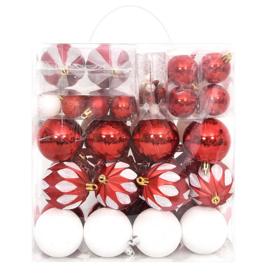 Ensemble de boules de Noël 64 pcs Rouge et blanc - 3