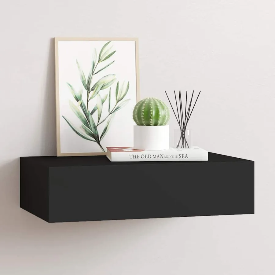 Étagère à tiroir murale noir 40x23,5x10 cm MDF