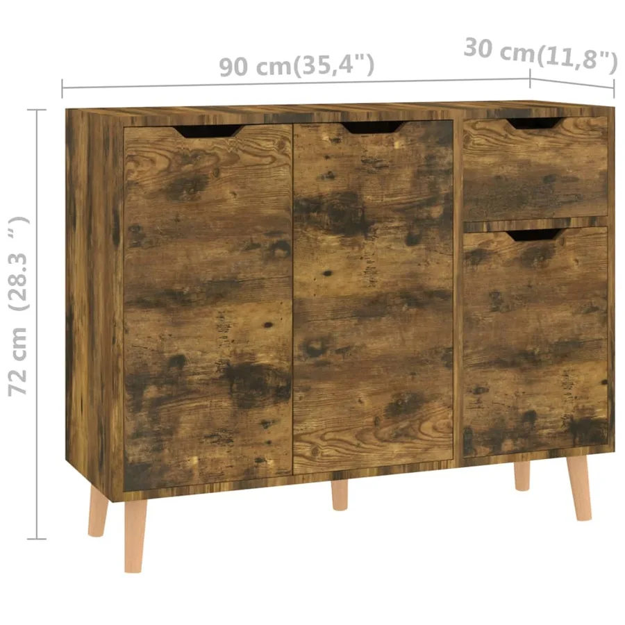 Buffet chêne fumé 90x30x72 cm bois d'ingénierie - 8