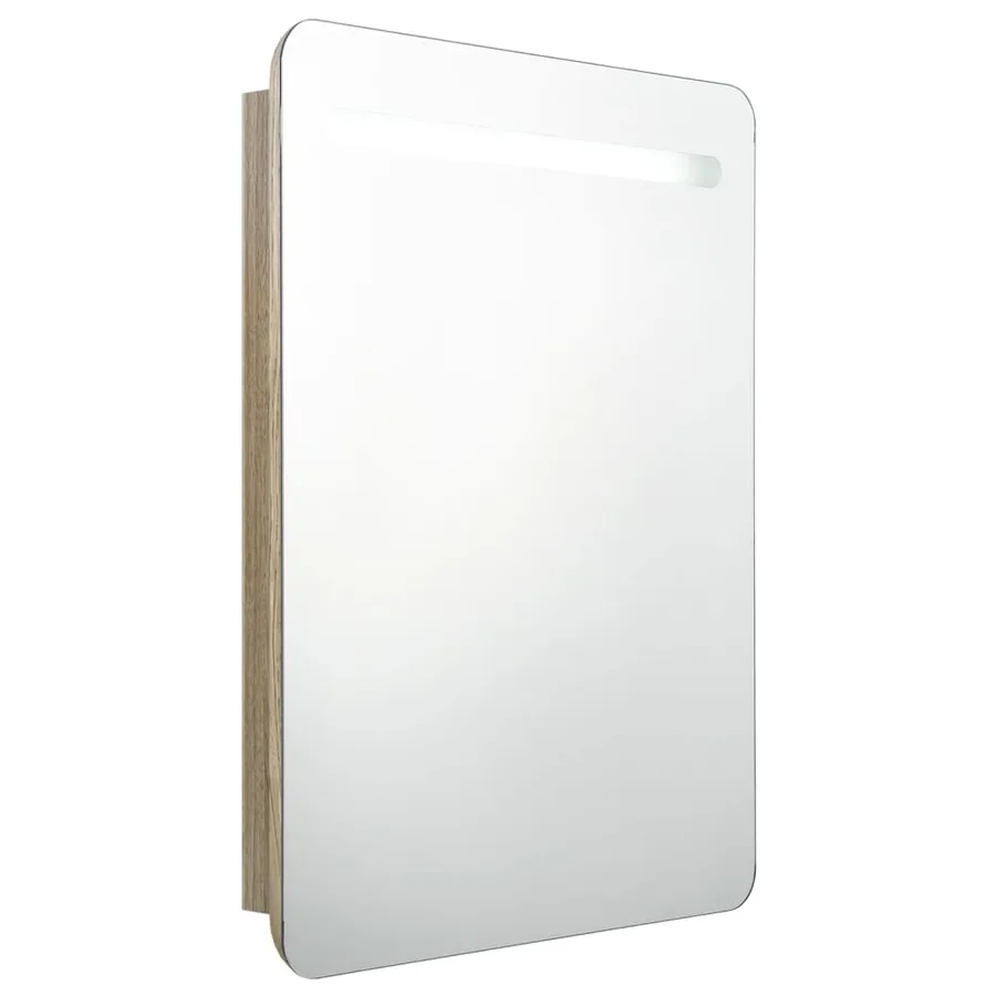 Armoire de salle de bain à miroir LED chêne 60x11x80 cm - 2