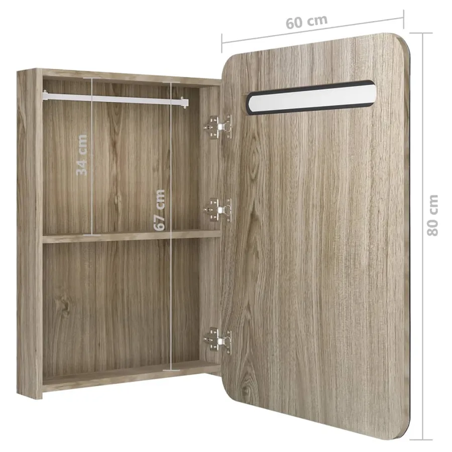 Armoire de salle de bain à miroir LED chêne 60x11x80 cm - 7