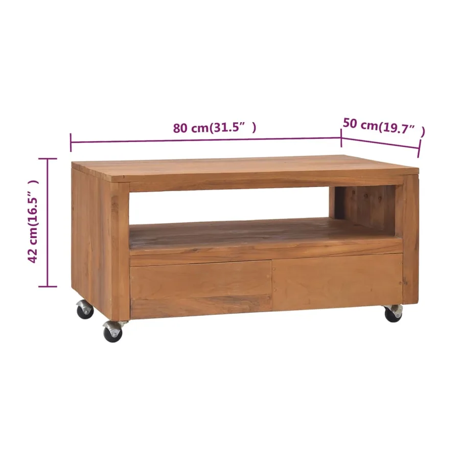 Meuble TV avec roues 80x50x42 cm Bois de teck solide - 9