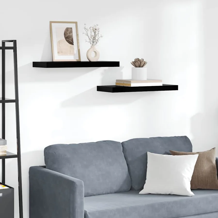 Étagère murale flottante 2 pcs Noir brillant 60x23,5x3,8 cm MDF