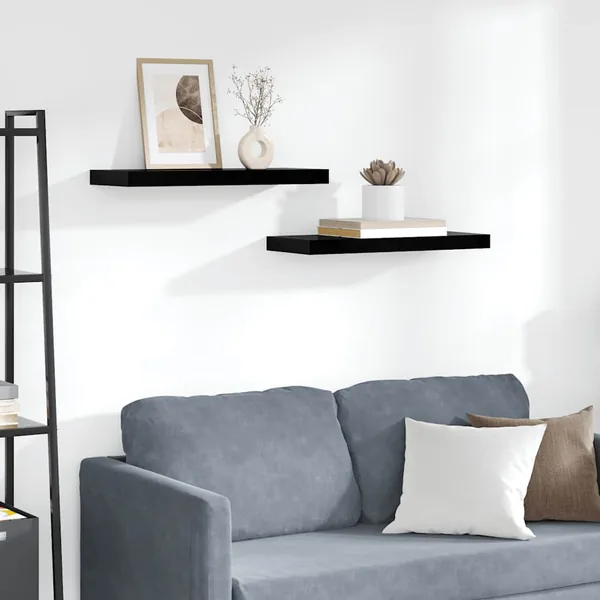 Étagère murale flottante 2 pcs Noir brillant 60x23,5x3,8 cm MDF