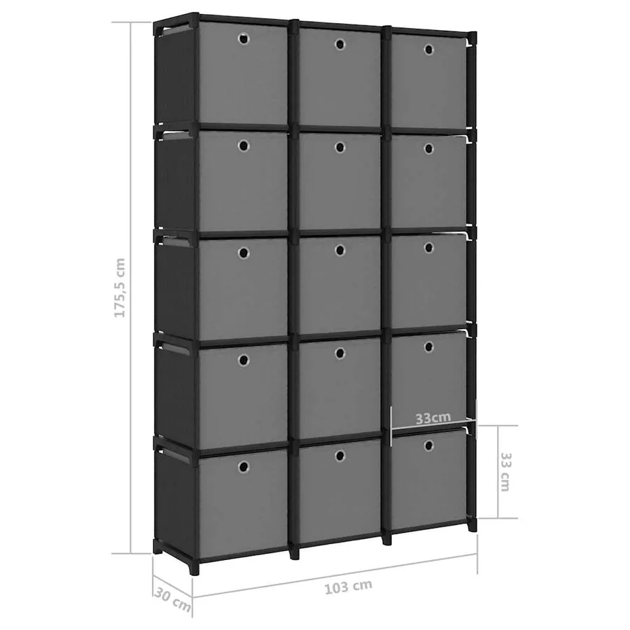 Étagère à 15 cubes avec boîtes Noir 103x30x175,5 cm Tissu - 9
