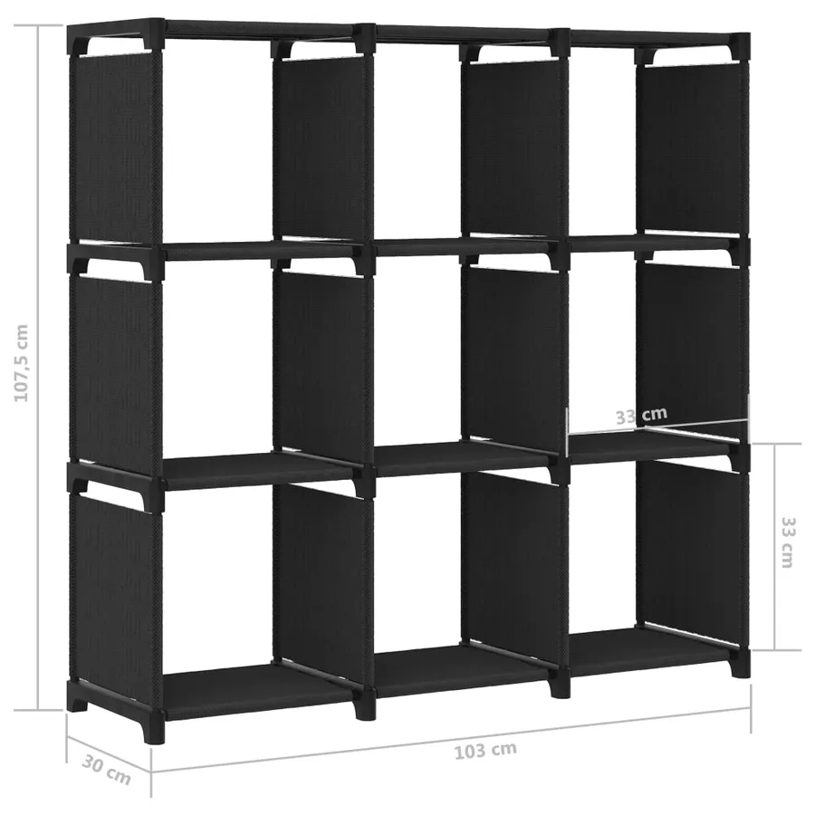 Étagère d'affichage 9 cubes Noir 103x30x107,5 cm Tissu - 8