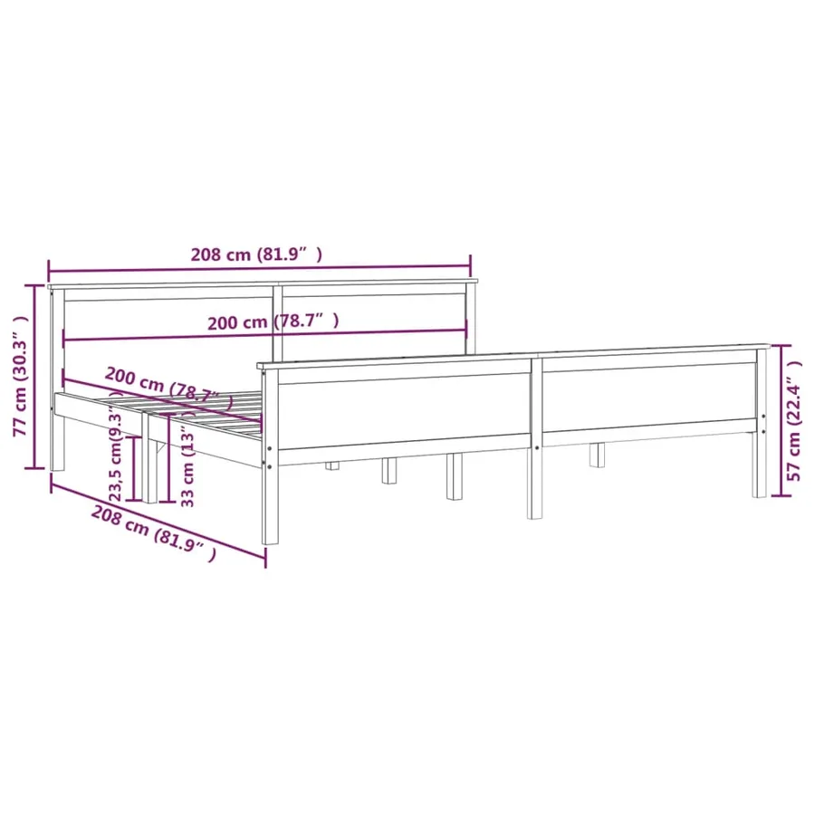 Cadre de lit sans matelas bois massif de pin 200x200 cm - 7
