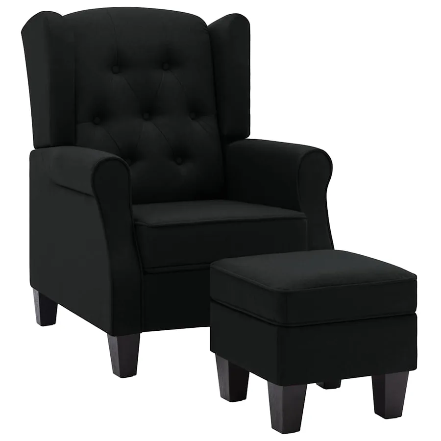 Fauteuil avec repose-pied Noir Tissu - 2