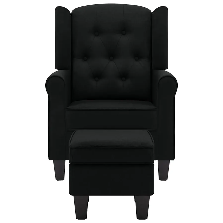 Fauteuil avec repose-pied Noir Tissu - 3