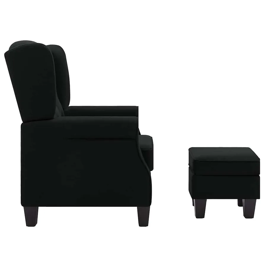 Fauteuil avec repose-pied Noir Tissu - 4